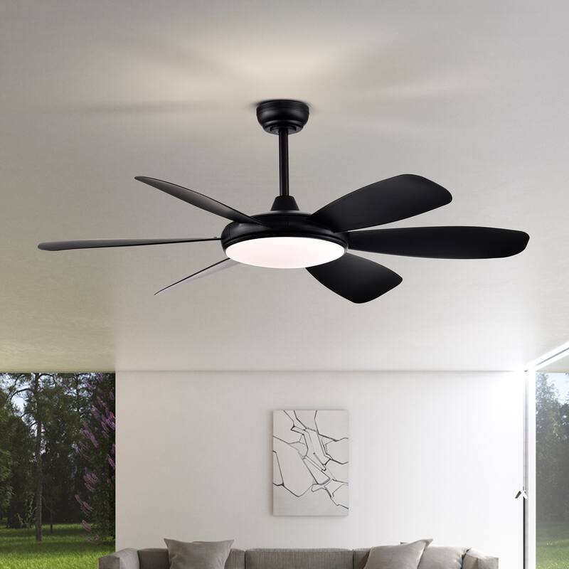 Matte Black 52 in. 6-Speed Integrated LED Indoor 6-Blade Ceiling Fan with Light Kit and Remote Control
