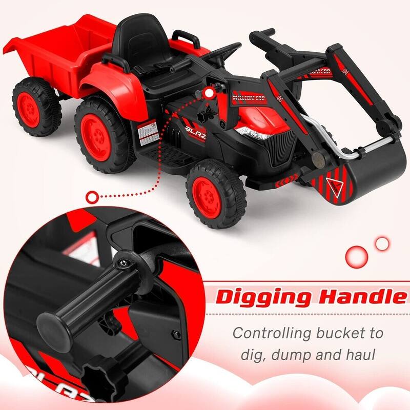 EROMMY Remote-Controlled Ride-On Excavator Toy with Horn, LED Lights, Music Player, and Safety Belt - N/A