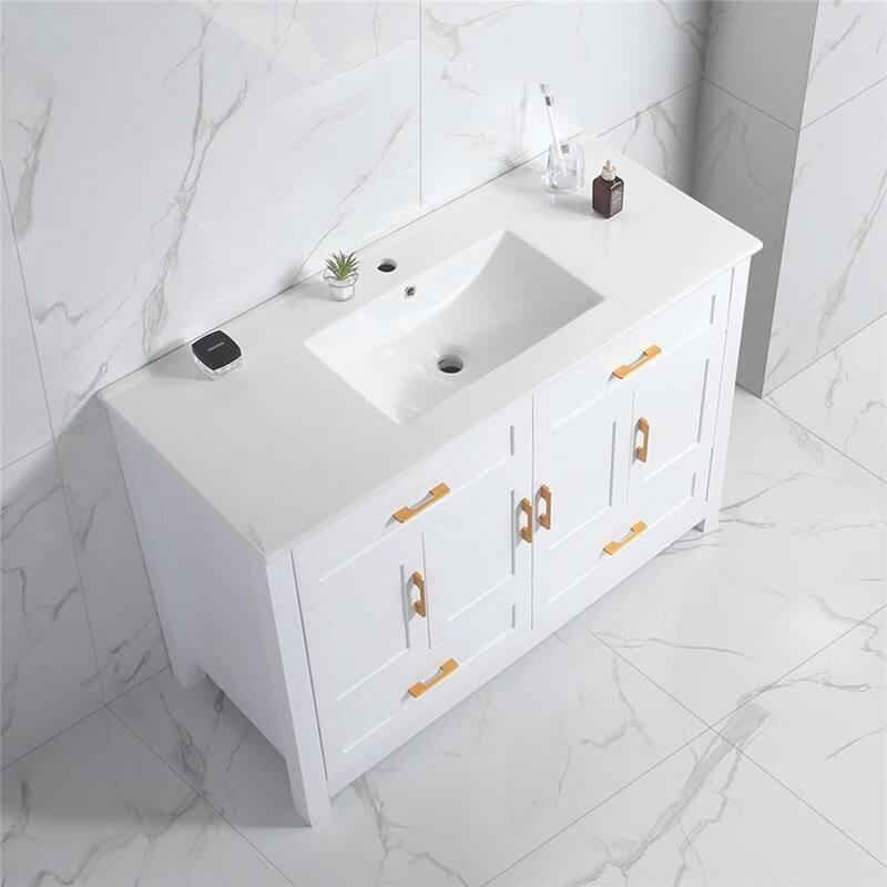 48" Bathroom Vanity with Ceramic Sink Combo, Abundant Storage Cabinet