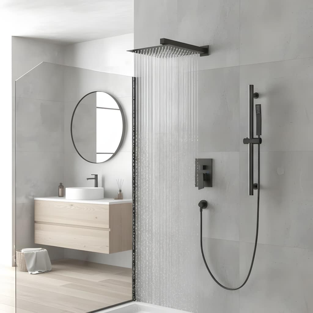 Wall Mounted Square Shower System and Handheld Showerhead Set