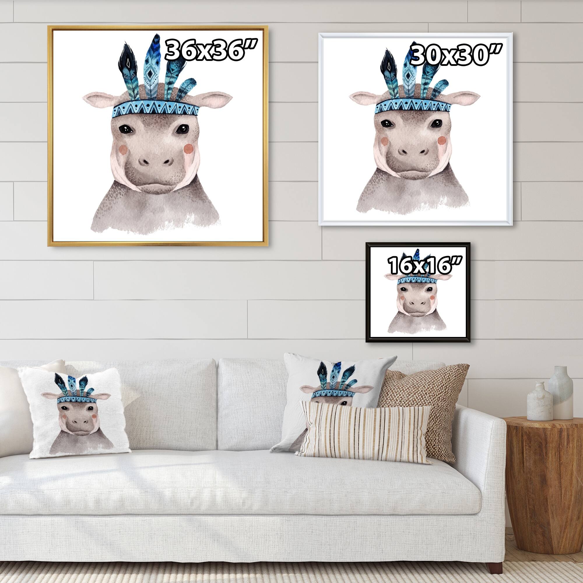 Designart "Cute Hippo Portrait For Kid" Traditional Framed Children's