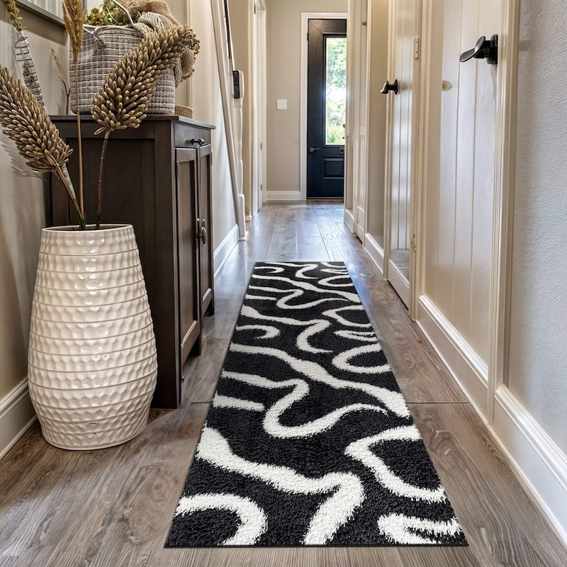 Striped Shag Rug - Durable for Living Room, Bedroom, or Entryway - Anthracite Dark Gray - Easy to Clean - 2' 3" x 12'