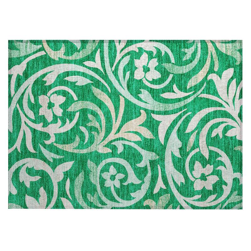 Machine Washable Indoor/ Outdoor Chantille Floral Scroll Rug