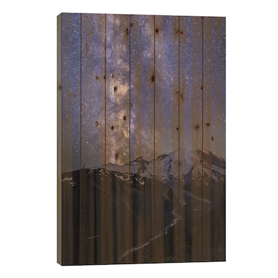 USA, Washington State. The Milky Way looms above Mt. Rainier, Mt. Rainier National Park Print On Wood by Gary Luhm - Multi-Color