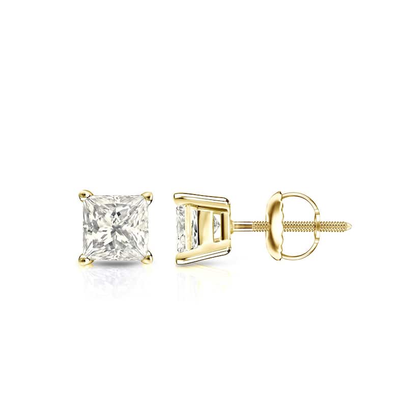 Auriya 14k Gold 1/2ctw Princess-cut Diamond Stud Earrings (J-K, I2-I3) - Yellow