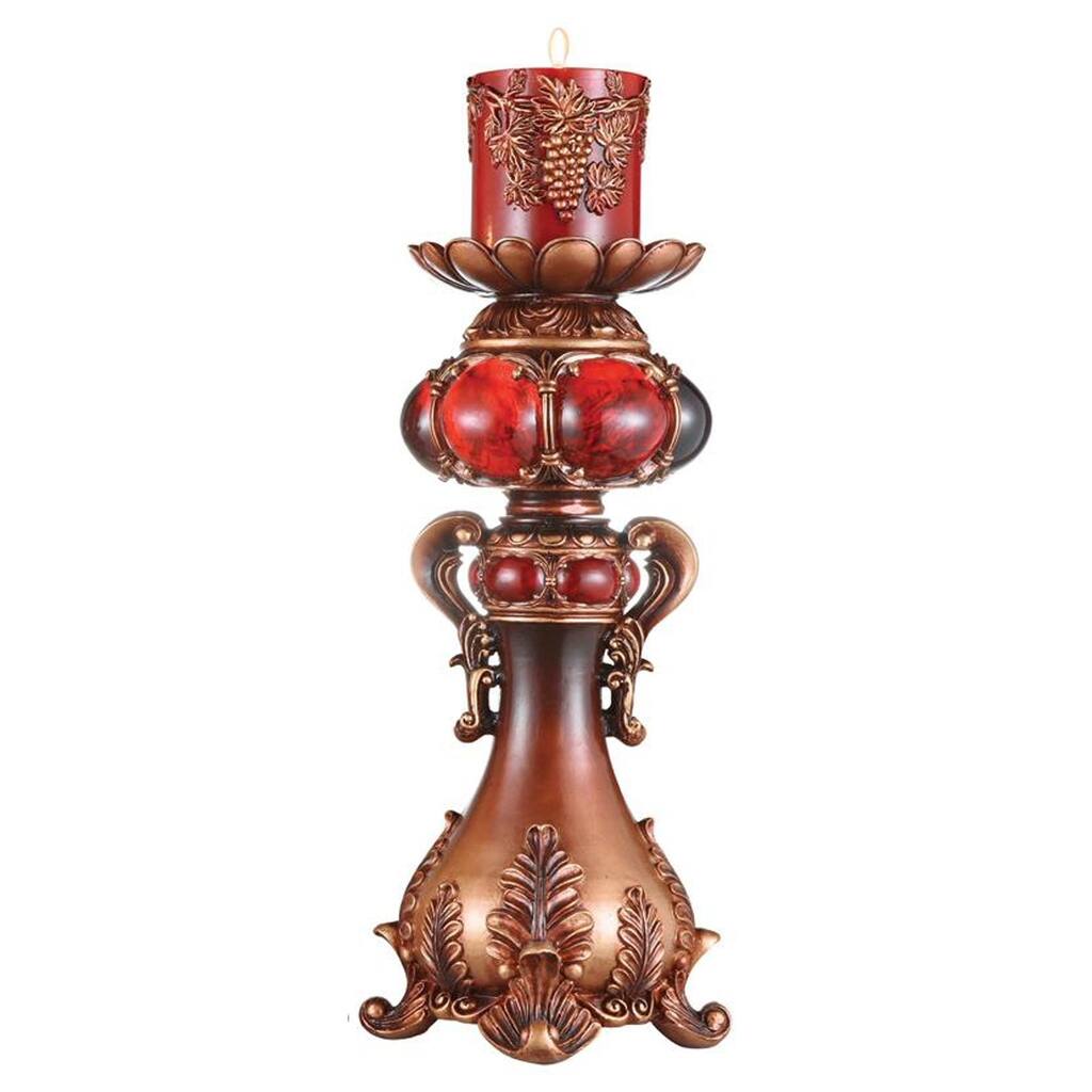 HomeRoots 20" Brown and Red Faux Marble Tabletop Candle Holder and Candle - 8