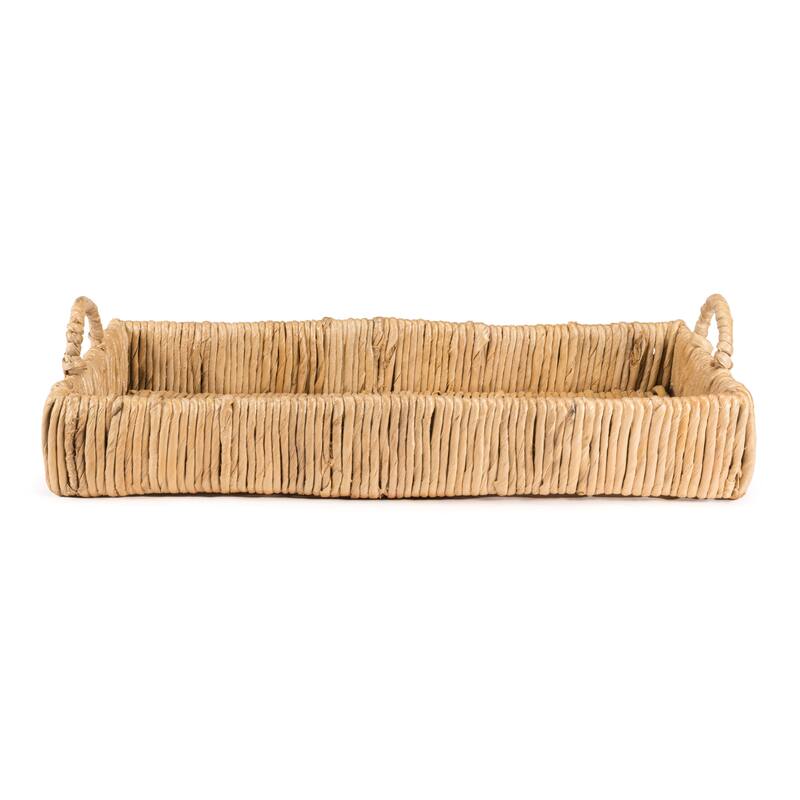 happimess Anika 22.5" Traditional Southwestern Hand-Woven Abaca Tray with Handles, Natural
