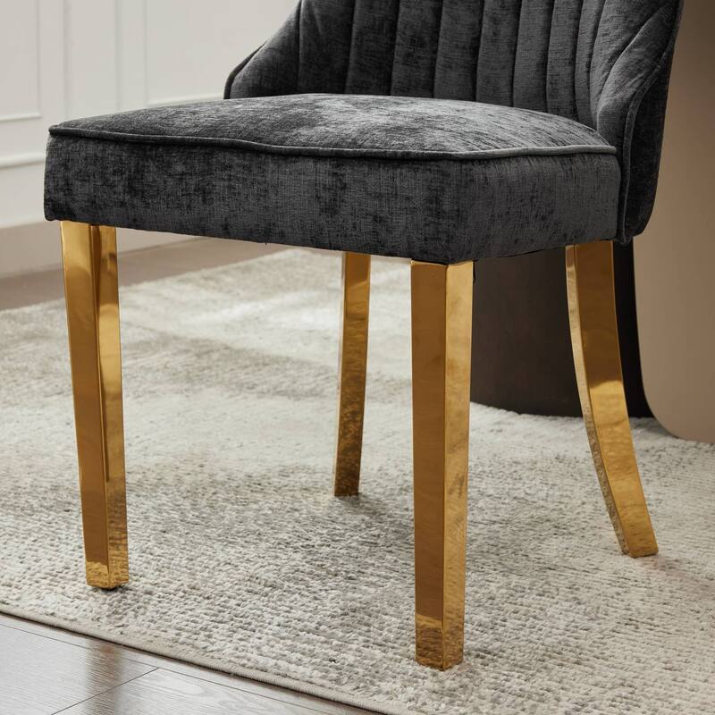 GDF Studio- Rayon Chenille Upholstered Dining Chair with Tufted Back & Golden Metal Base, Set of 2