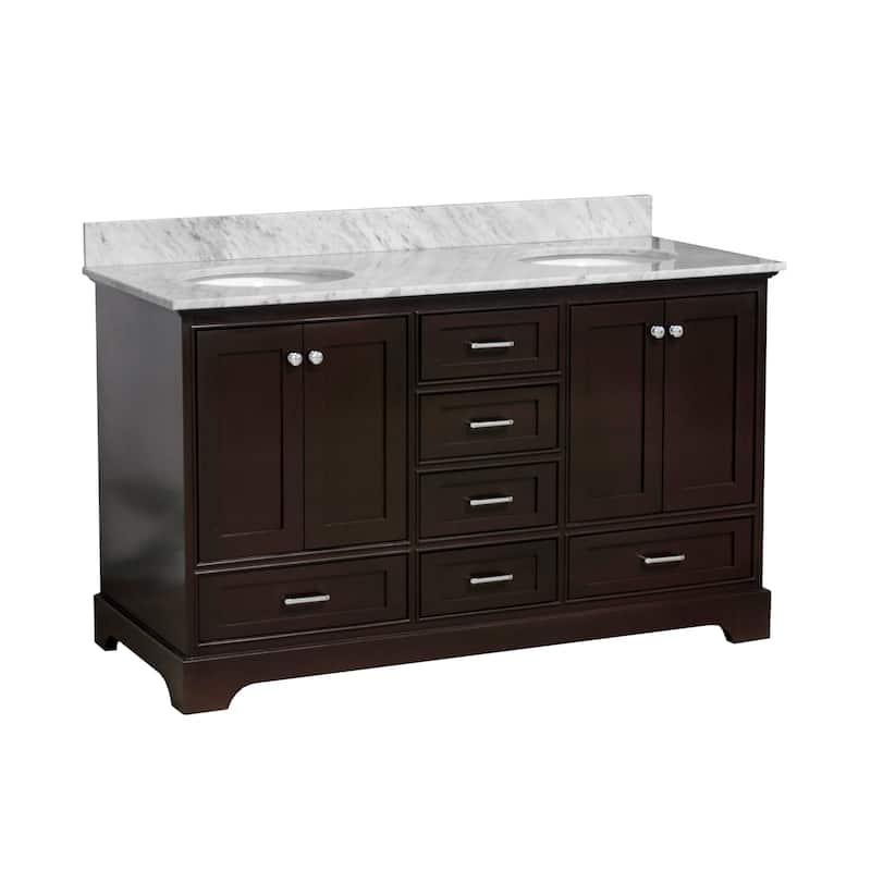 KitchenBathCollection Harper 60" Double Bathroom Vanity with Carrara Marble Top