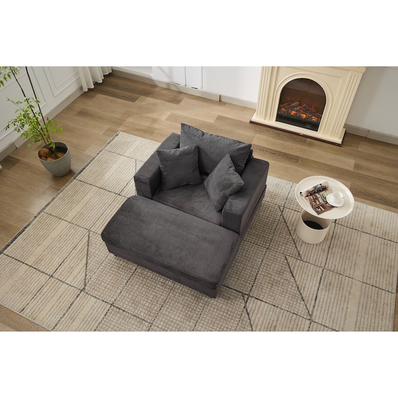 Chaise Lounge Chair with Removable Ottoman, Modern Accent Armchair Corduroy Sleeper Sofa Chair with Pillows for Living Room