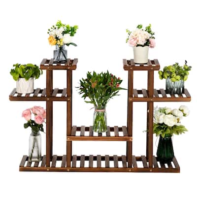 7/10/11/12-Seat Indoor and Outdoor Multi-Function Carbonized Wood Plant Stand,Display Stand