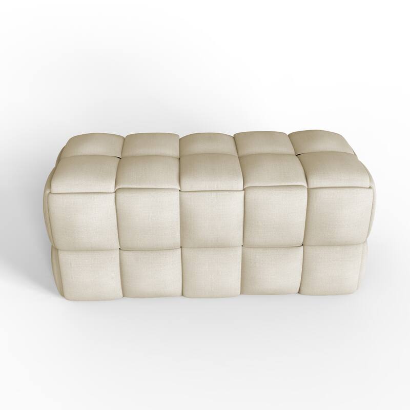 Luxerna 36-inch Padded Natural Linen Box Weave Comfort Bench - Natural
