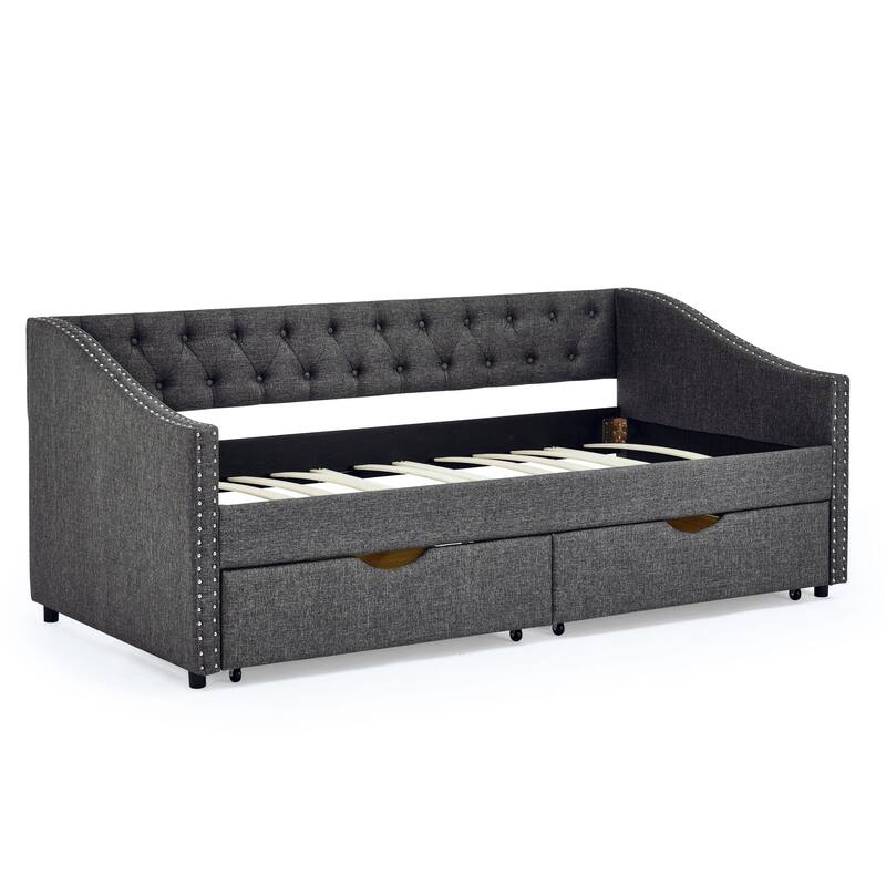 Twin Size Daybed with Drawers Upholstered Tufted Sofa Bed