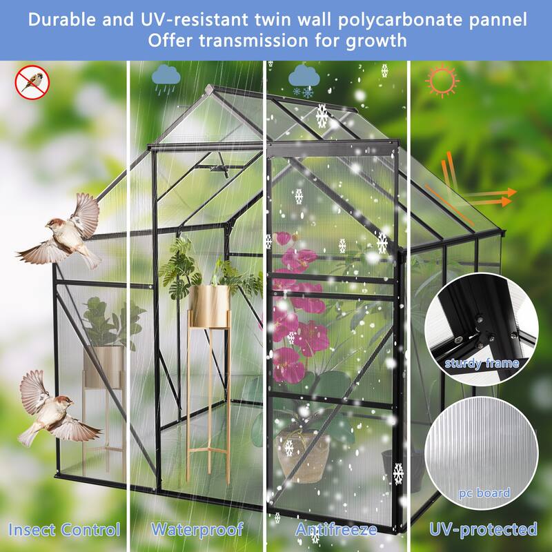GDF Studio - Verdant Outdoor Aluminum Polycarbonate Greenhouse with Raised Base and Walk-In Structure