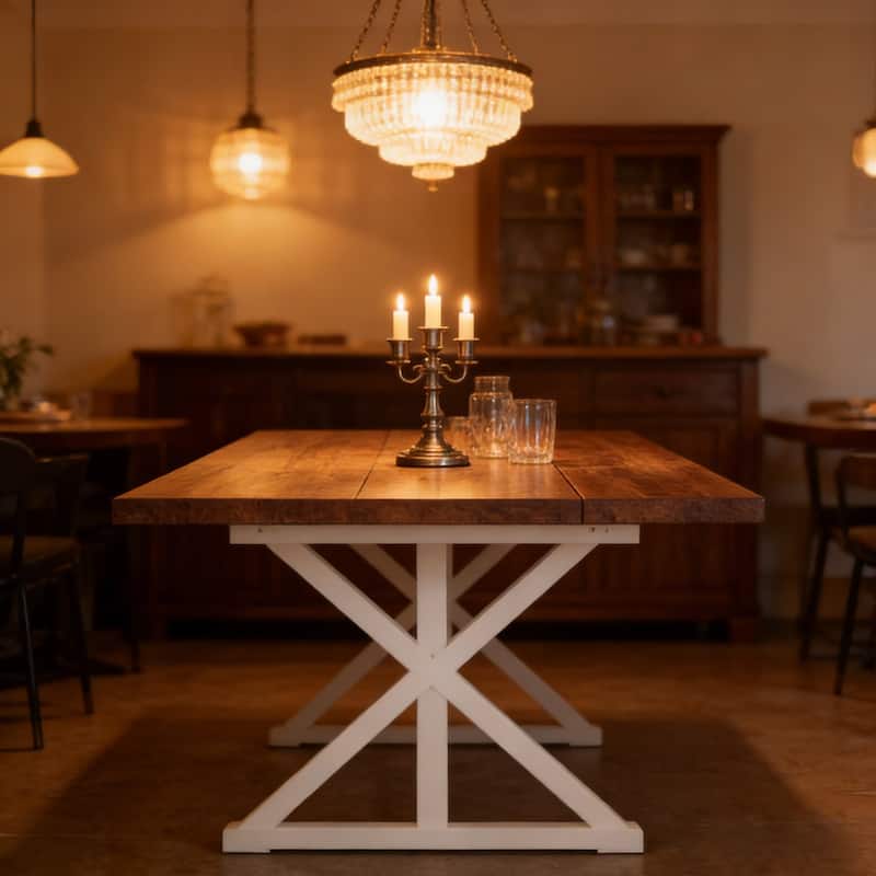 Dining Table for 6, Wood Kitchen Table with Trestle Base, Kitchen Table Meeting Table with X-shaped Accents