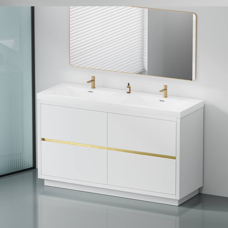 GDFStudio 60" Freestanding Bathroom Vanity with Double Sinks