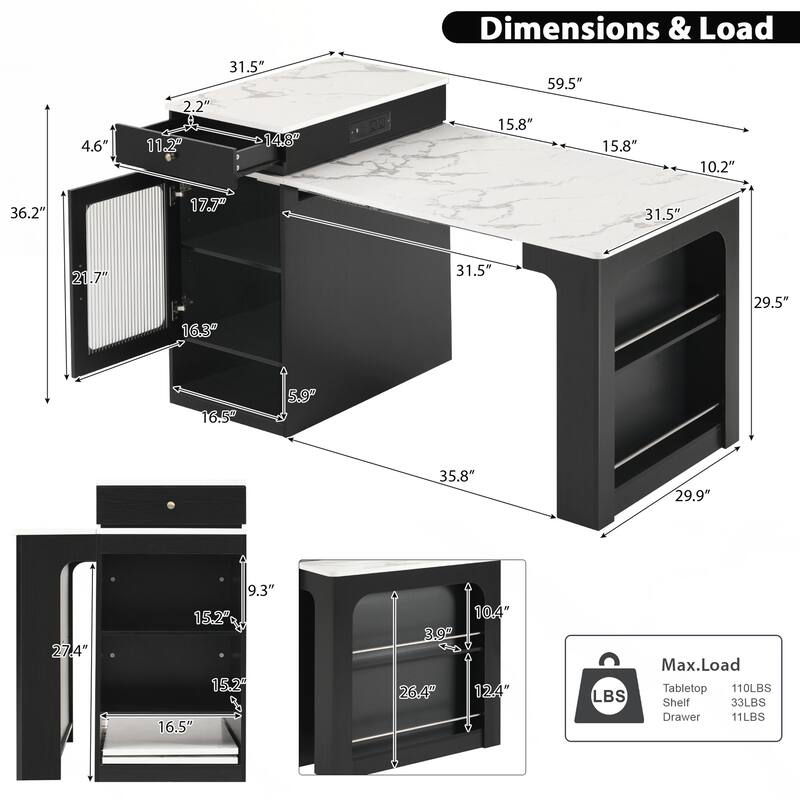 Kitchen Storage Table with Double-sided Storage, Kitchen Island with 2 Drawers