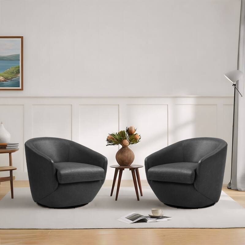 Faux Leather Velvet Upholstered Swivel Barrel Chair