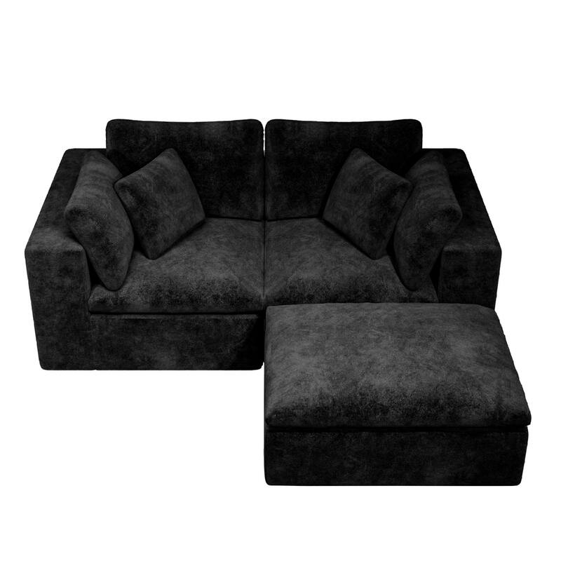 Roomfitters 78.8" Modular Sectional Sofa, 3-Piece Compressed Cloud Couch, No Assembly Required, Plush Corduroy, Black