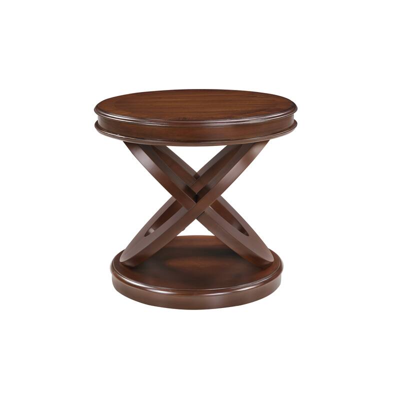 Vintage Sofa Side Table Wooden Round End Table with X-shape Base