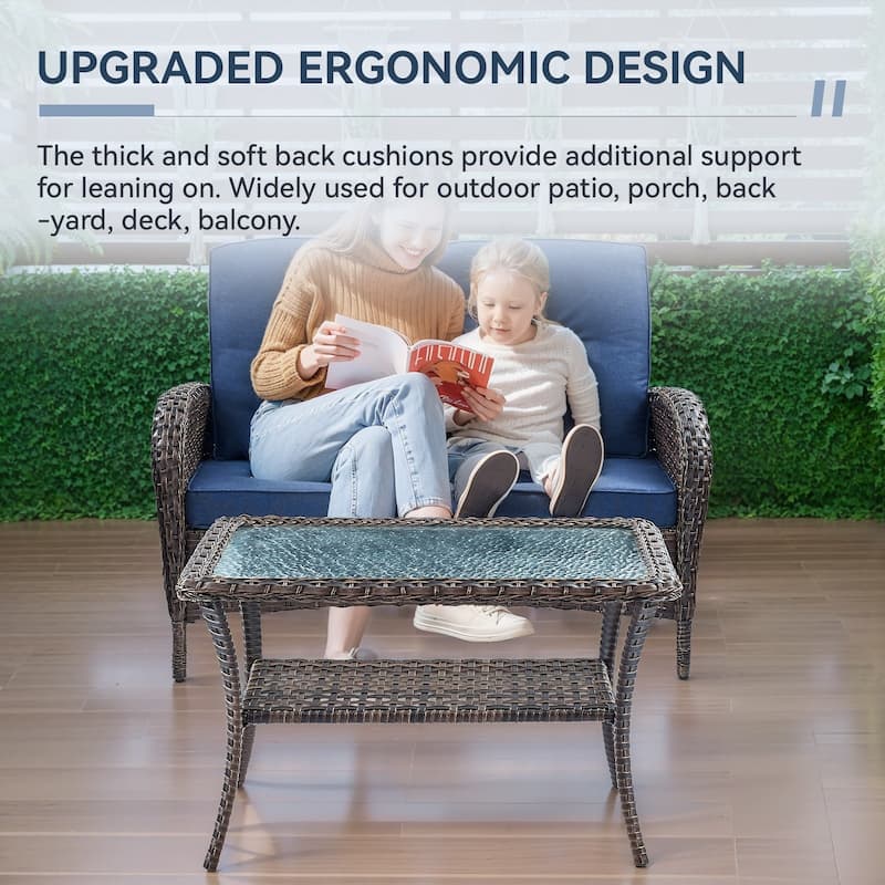 Gymojoy Outdoor Wicker Patio Furniture Loveseat and Chair Set