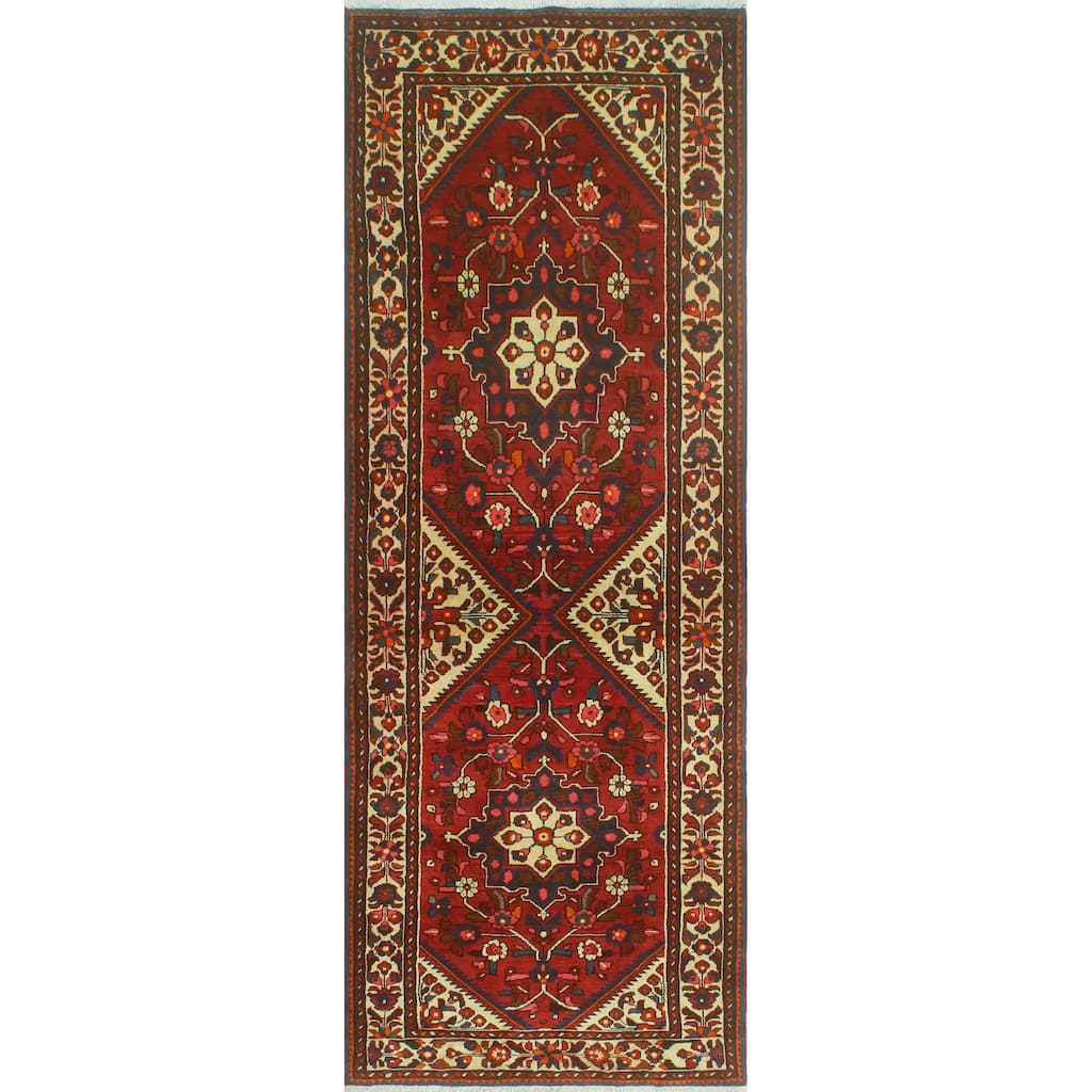 Fine Vintage Distressed Ariela Red/Ivory Runner - 3'8" x 9'10"