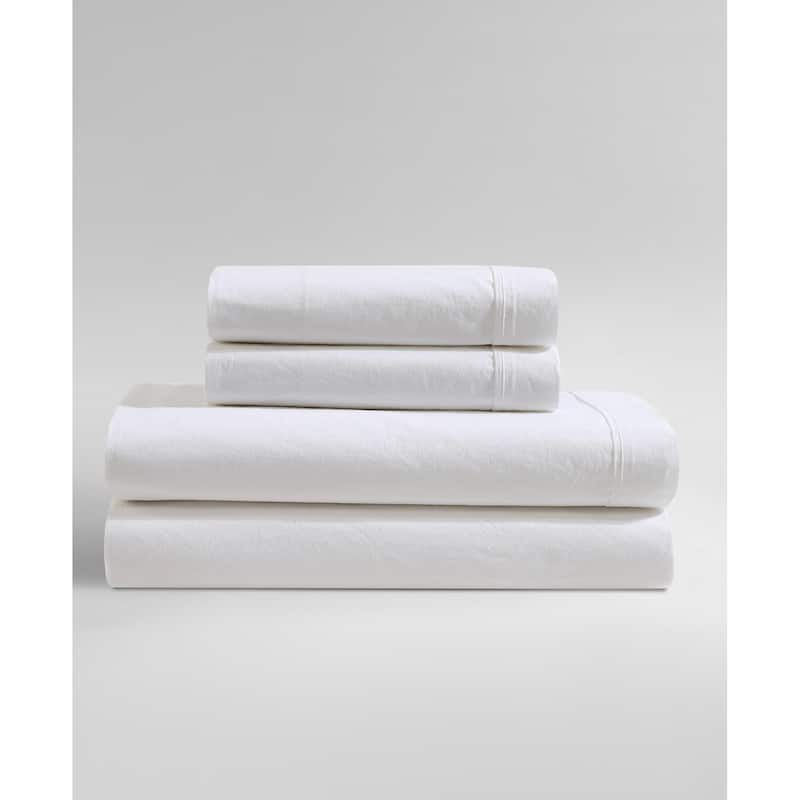 Calvin Klein Washed Cotton Percale Sheet Set - White - Twin XL