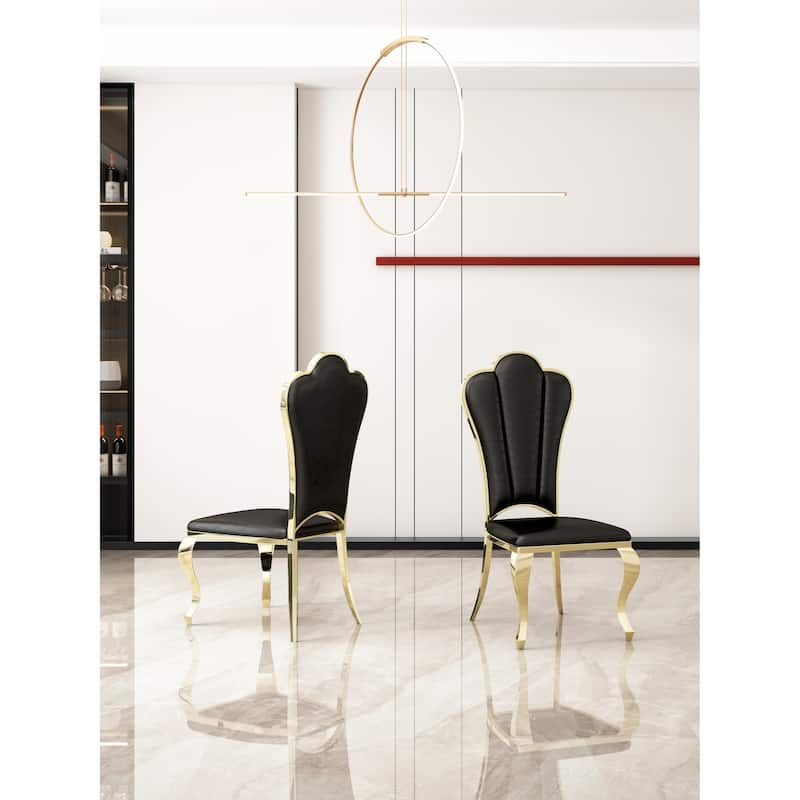 Modern Leatherette Dining Chairs Set of 2, Unique Backrest Design with Stripe Armless Chair - Black