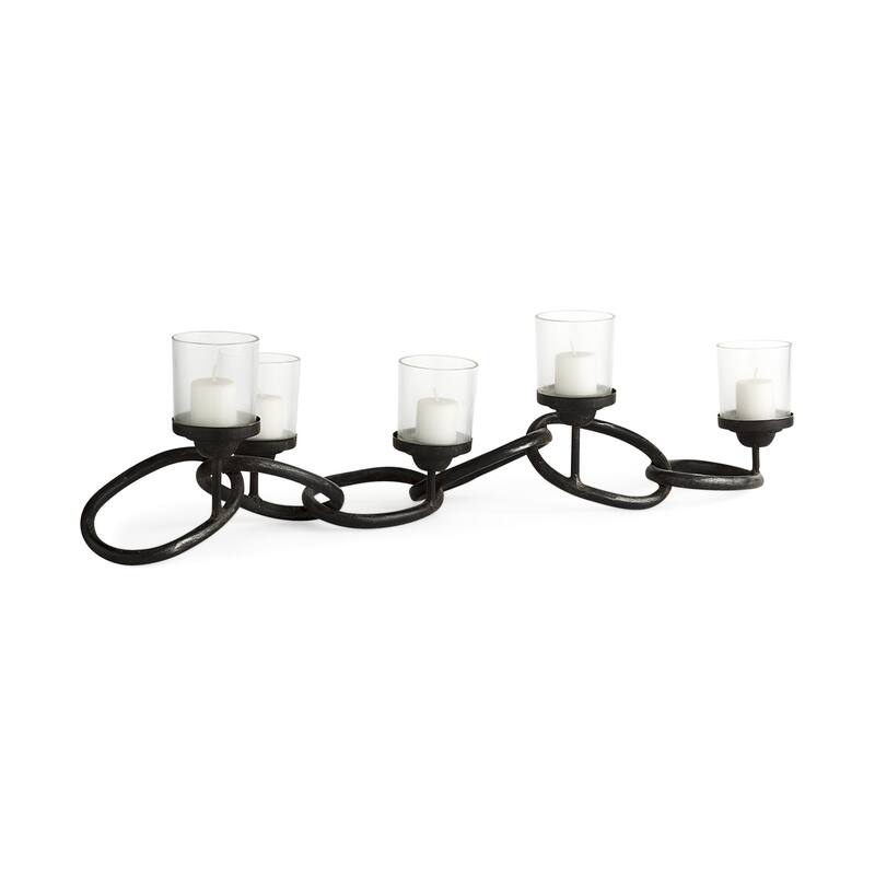 5" Black Distressed Abstract Metal Tabletop Votive Candle Holder