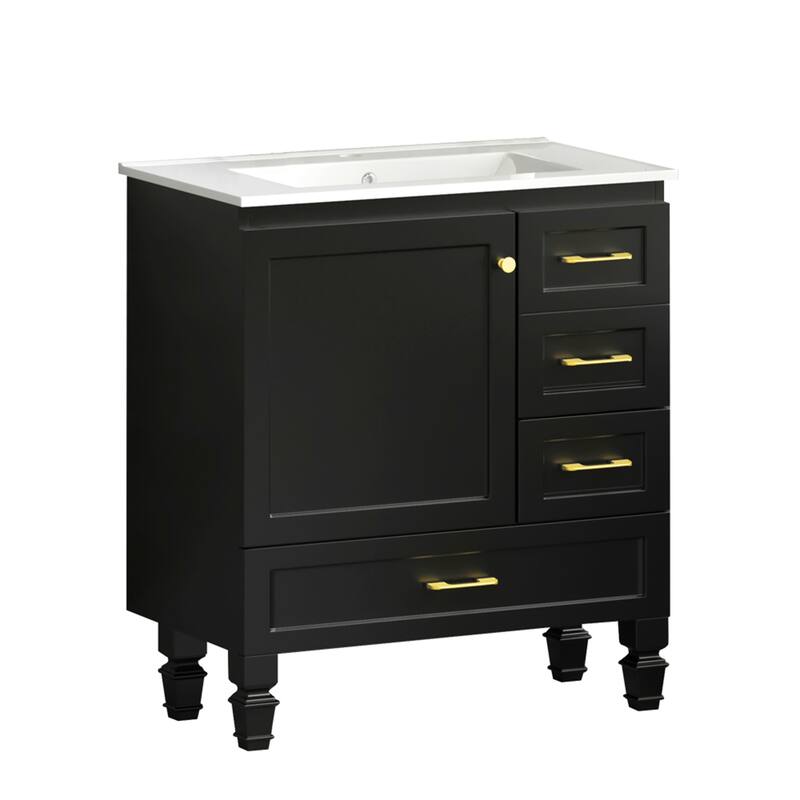30" Bathroom Vanity with 1 Soft Close Doors and 3 Drawers