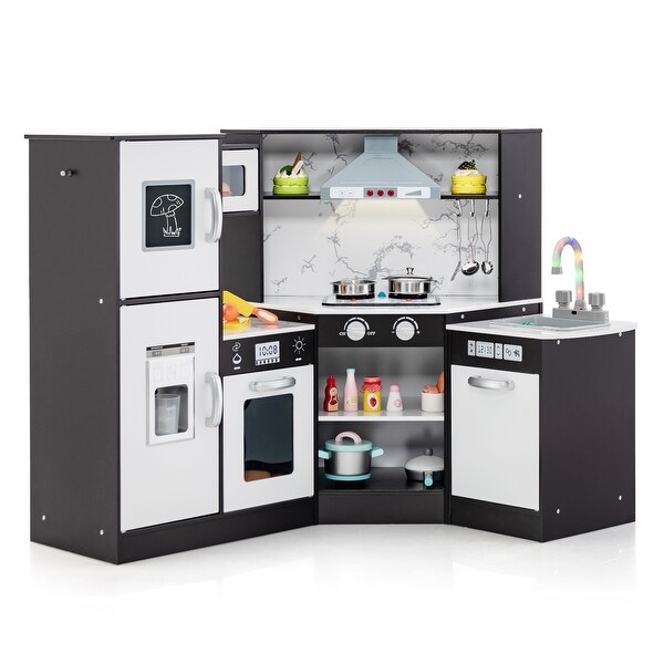 Corner Kids Play Kitchen Set with Lights, Ice Maker, Dishwasher