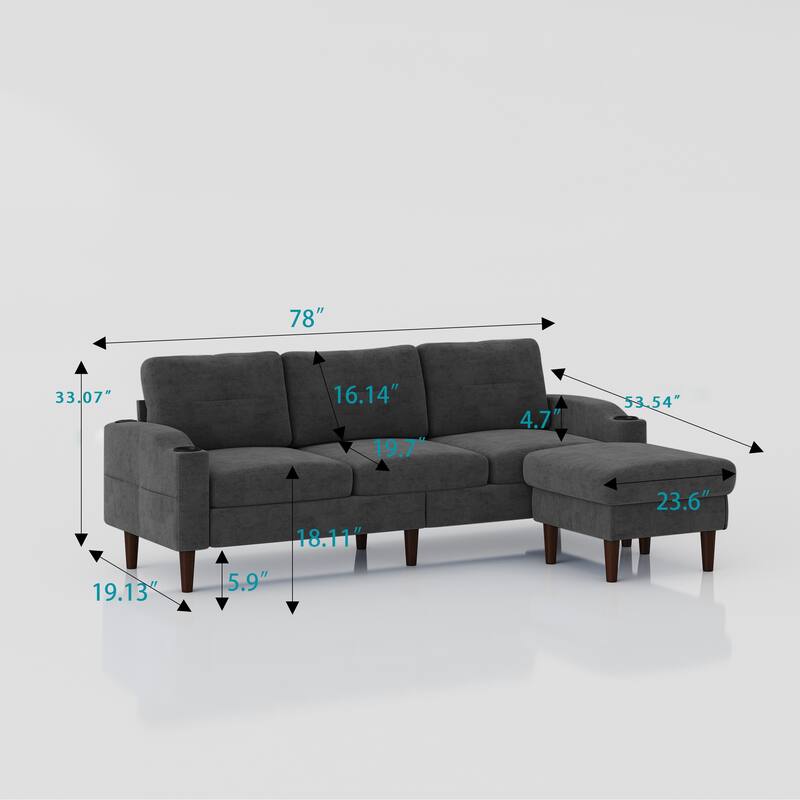 Convertible 3-Seat Dark Gray Metal Sofa with Storage and Modern Features
