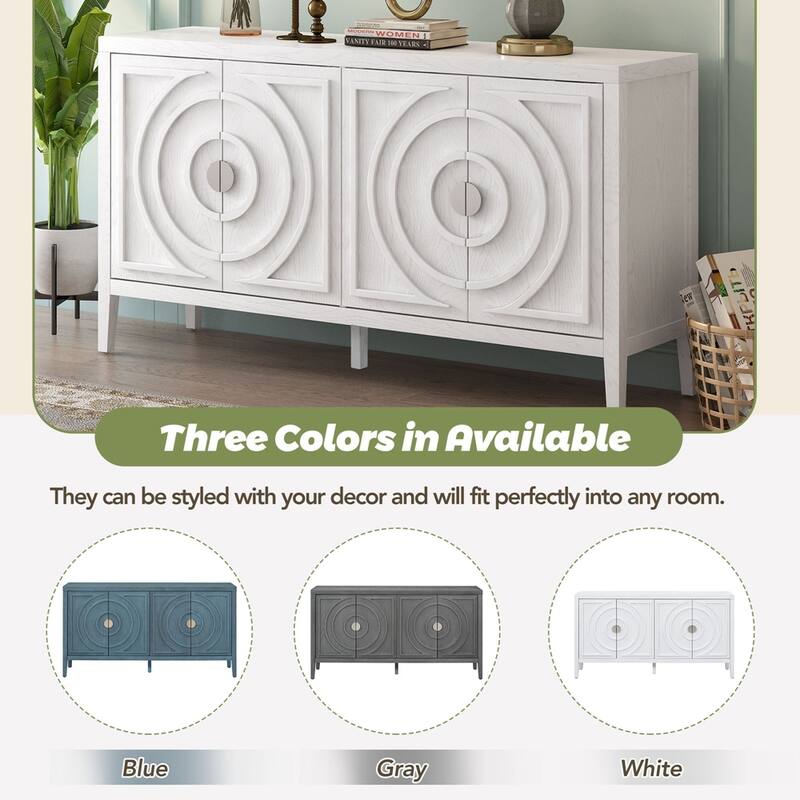 60" Sideboard with Circular Groove Design Metal Handle