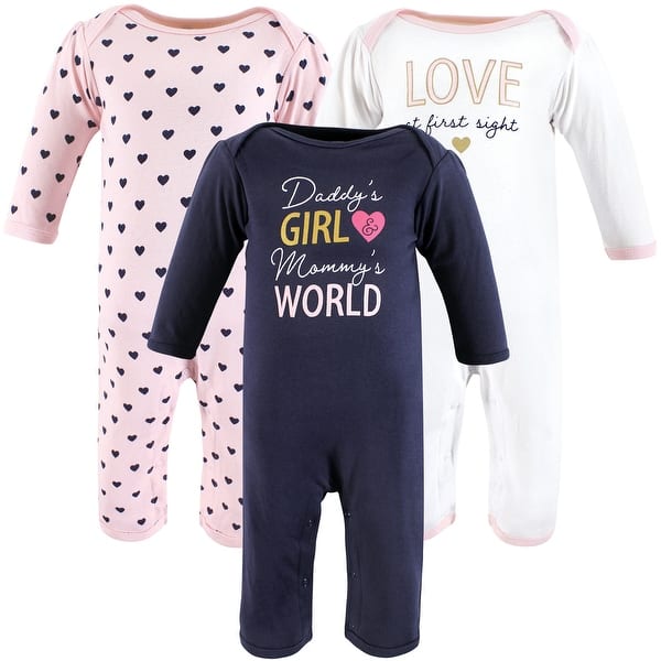 slide 1 of 1, Hudson Baby Infant Girl Cotton Coveralls, Love At First Sight 0 - 3 Months - Blue/Pink
