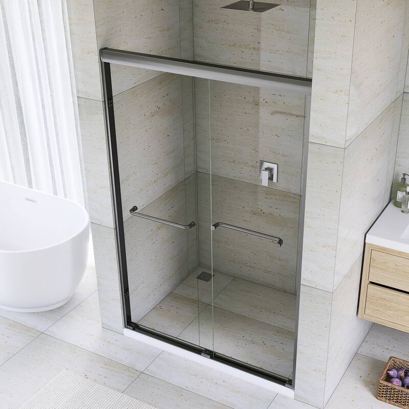 Double Sliding Framed Shower Door in Matte Black Finish