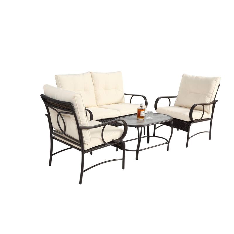 Classic Patio Sofa Wicker Conversation Set Rattan Sofa Chair wTable