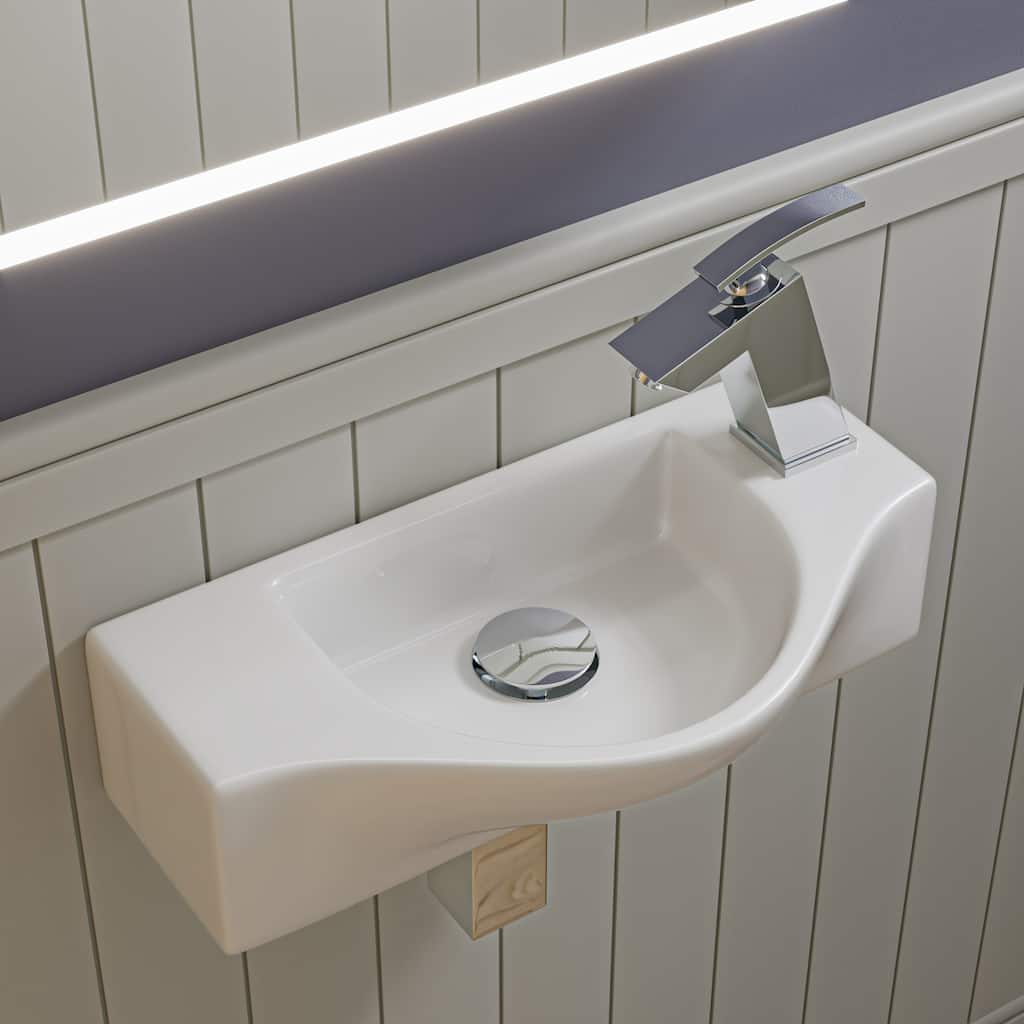 White 18" Small Wall Mounted Ceramic Sink with Faucet Hole