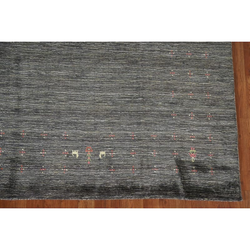 Gabbeh Indian Area Rug Hand-Knotted Grey Wool Carpet - 7'10"x 9'11"