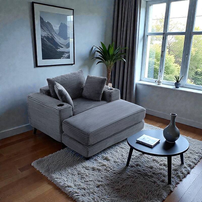 52.4" Boneless Chaise Lounge Chair, Corduroy Modular 3 in 1 Sofa Bed, Cloud Sleeper for Living Room Bedroom