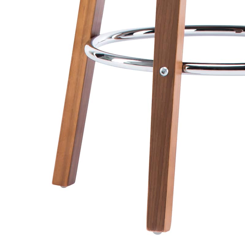 Mid-Century Black Faux Leather Wood Swivel Counter Stool