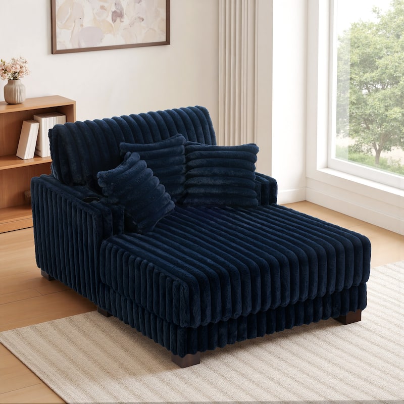 42"W Upholstered Chaise Lounge Sofa Bed with Pillow and Cup Holder - Navy