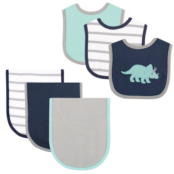 slide 1 of 1, Hudson Baby Infant Boy Cotton Bib and Burp Cloth Set 6pk, Dinosaur, One Size - Dinosaur - One Size One Size - Dinosaur