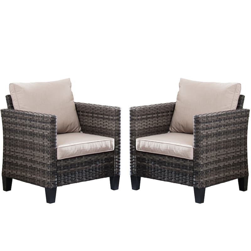 OVIOS Outdoor Patio Wicker Conversation Chairs Set - Beige