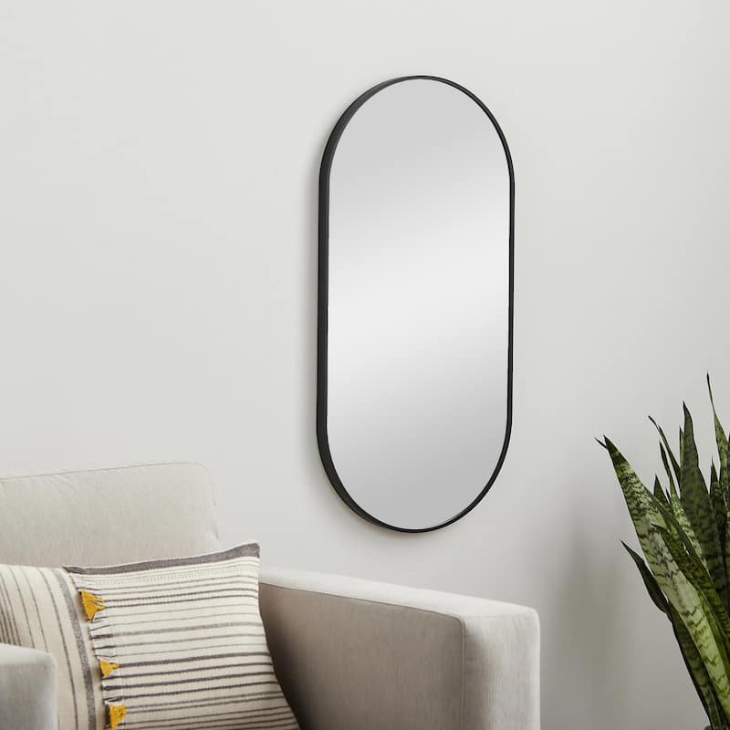 Livabliss Aranya Modern Aluminum Oval Pill-Shaped Accent Mirror - 16"H x 32"W x 1.1"D - Black