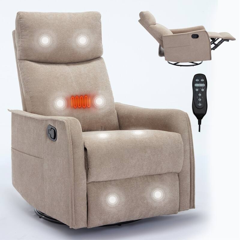 Heat Massage Manual Recliner Chair with Rocker and Swivel in Fabric for Living Room