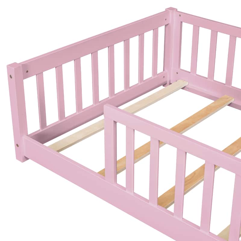 Floor Platform Bed with Fence without Door