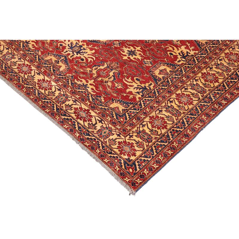 Southwestern Super Kazak Phoenix Red/Gold Hand Knotted Wool Rug - 9'9'' x 13'3''