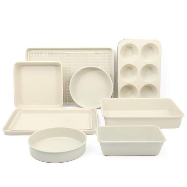 Martha Stewart Gallen 10 Piece Baking Pans Ceramic PFA Free Non Toxic Non Stick Bakeware Set - Linen