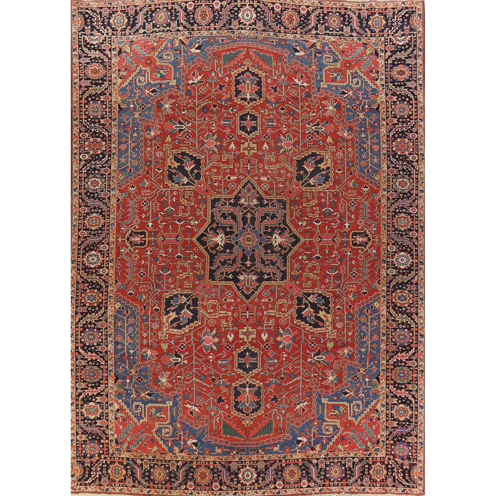 Hand Knotted Oriental 100% Wool Carpet Traditional Medallion Oranges & Rust Heriz (serapi) Area Rug - 14' 5'' X 11' 2''