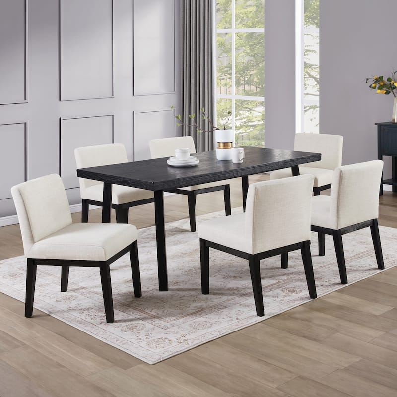 Vintage 20.5"W Upholstered Dining Chairs with Wood Frame - Set of 6 - Rustic Black